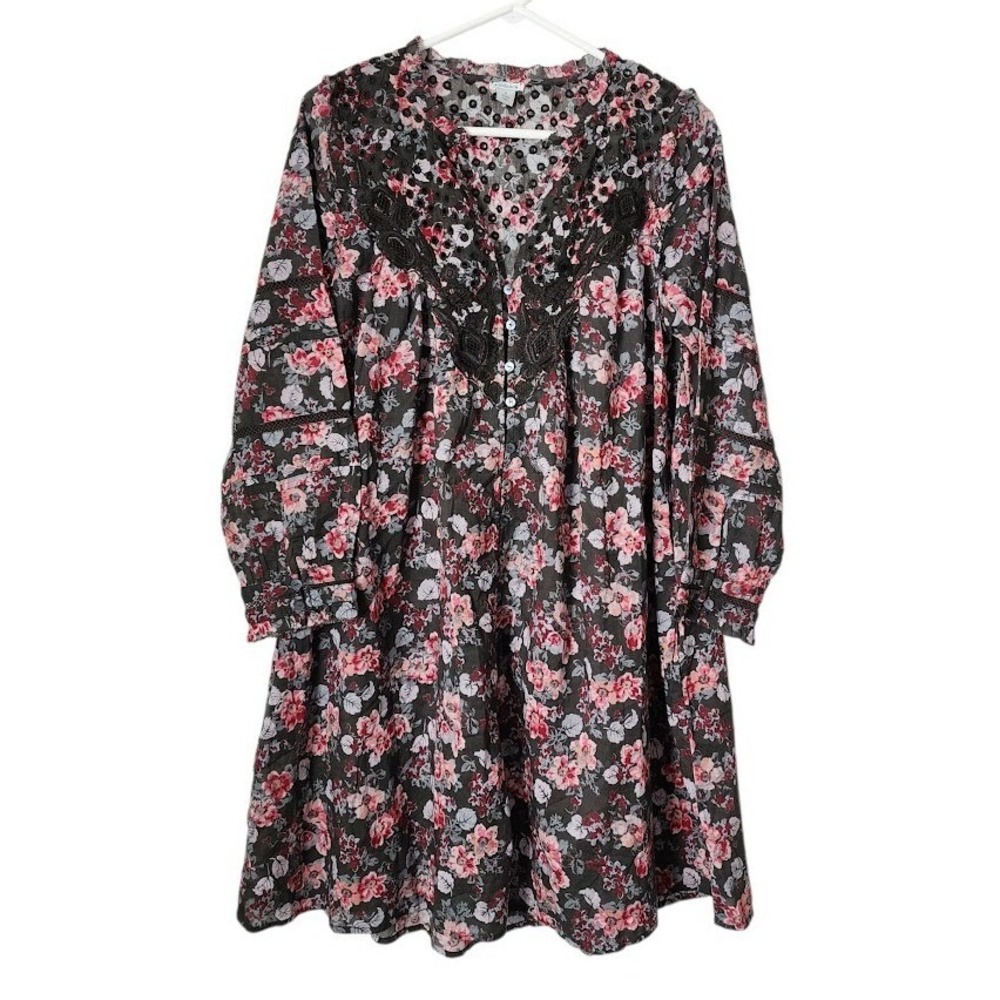 SUNDANCE Andi Lace Floral Peasant Dress‎ Brown Boho Cottagecore Size S